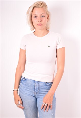 LACOSTE WOMENS VINTAGE T-SHIRT TOP SMALL PINK 90S