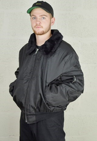 AUTHENTIC BLACK MA1 FLIGHT BOMBER JACKET WITH FUN FUR COLLAR