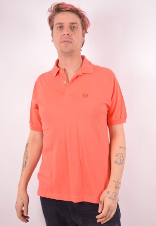 SERGIO TACCHINI MENS VINTAGE POLO SHIRT LARGE ORANGE 90S