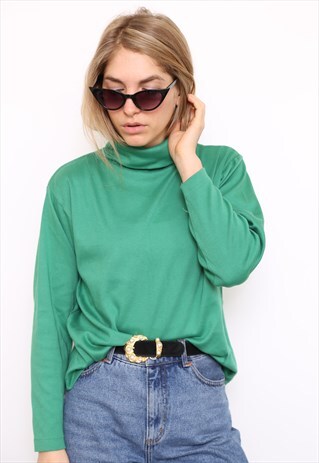 VINTAGE 90S GREEN POLO HIGH TURTLE NECK TOP