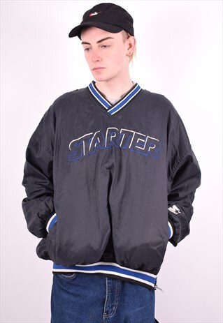STARTER MENS VINTAGE PULLOVER JACKET XL BLACK 90'S