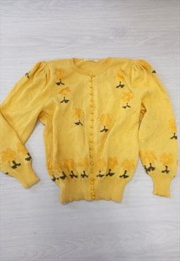 90's Vintage Inge Kepler Koln Cardigan Yellow Floral 