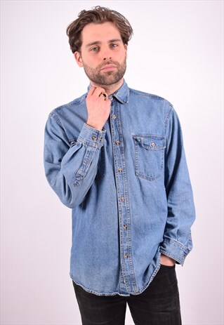 MENS VINTAGE DENIM SHIRT MEDIUM BLUE 90S