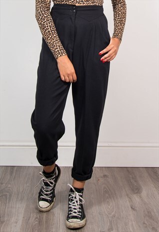 90'S VINTAGE BLACK SMART TAPERED TROUSERS