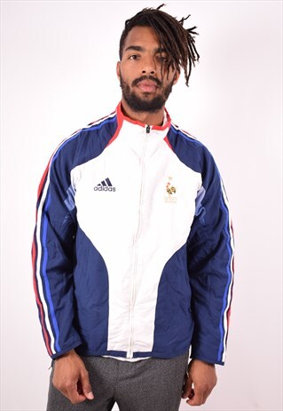 ADIDAS MENS VINTAGE TRACKSUIT TOP JACKET MEDIUM WHITE 90S