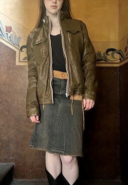 Vintage 90s leather bomber jacket zipped unisex
