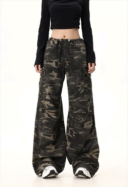 Military joggers camo pants cargo pocket trousers in black