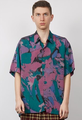 VINTAGE 80'S CHRISTIAN DIOR PAINTERLY PRINT SILK SHIRT