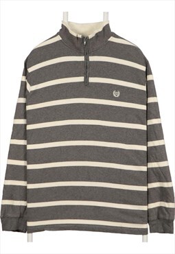 Vintage 90's Chaps Jumper / Sweater Quarter Zip Striped Grey