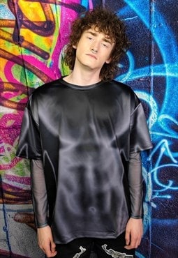 Thermal t-shirt fluorescent raver tee body print top black