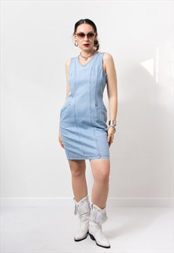 Vintage 90's mini denim dress in blue sleeveless normcore