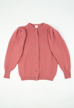 Vintage Pink Wool Blend Puff Sleeve Cardigan 