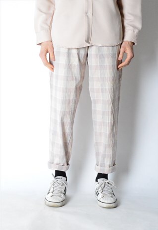 VINTAGE 80S BEIGE CHECK LIGHTWEIGHT PANTS