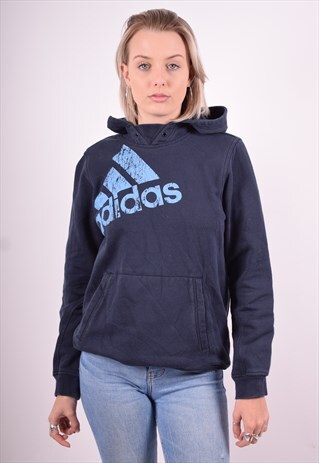 ADIDAS WOMENS VINTAGE HOODIE JUMPER XL BLUE 90'S