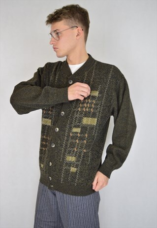 VINTAGE GRAPHIC RETRO KNITTED WOOL 80'S CARDIGAN SWEATSHIRT