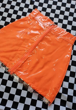 NEON FULL ZIP PVC SKIRT IN ORANGE