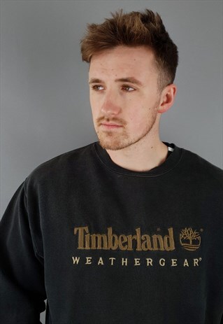 VINTAGE TIMBERLAND SWEATSHIRT GREY BLACK SPELLOUT