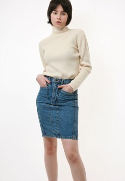 High Waisted Denim Zip Fastens Mini Skirt Meduim Wash 2353