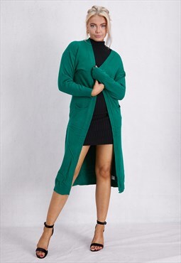 Green Long Sleeve Open Front Knited Cardigan ONE SIZE FIT 