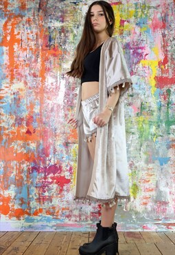 Stone Velvet Kimono with Tassels