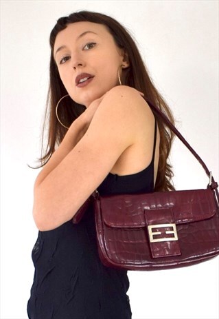 VINTAGE 90S PVC SNAKESKIN-STYLE MINI BAGUETTE SHOULDER BAG
