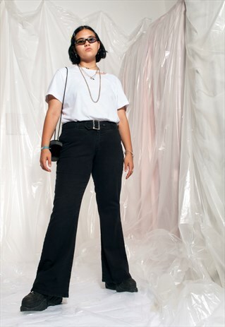 VINTAGE FLARE JEANS Y2K 2000S BLACK BELL BOTTOM TROUSERS
