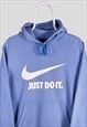 VINTAGE NIKE BABY BLUE HOODIE SPELL OUT CENTRE SWOOSH MEDIUM
