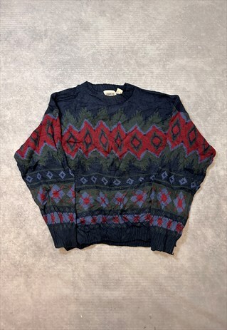 VINTAGE ABSTRACT KNITTED JUMPER FUNKY PATTERNED SWEATER