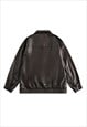 FAUX LEATHER RACING JACKET RETRO PU BOMBER SPORTS COAT BROWN