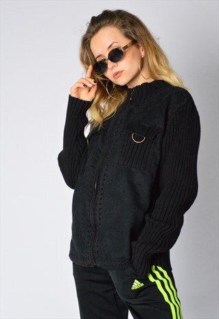 VINTAGE 90S BLACK GRUNGE ZIP UP JACKET