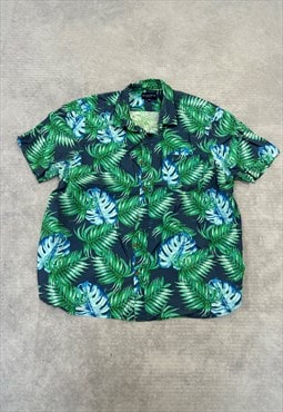 Vintage Hawaiian Shirt Leaf Patterned Shirt