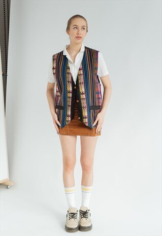 VINTAGE OVERSIZED BUTTON UP COLORFUL ABSTRACT PRINTED VEST L