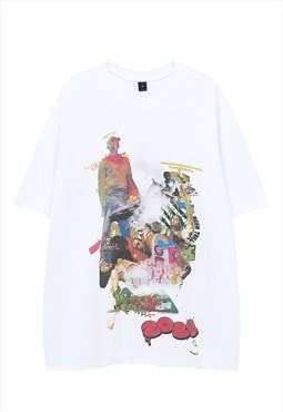 Raver t-shirt pop art tee retro grunge graffiti top in white