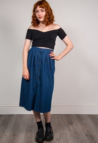 VINTAGE 90'S DARK BLUE DENIM BOHO MIDI SKIRT