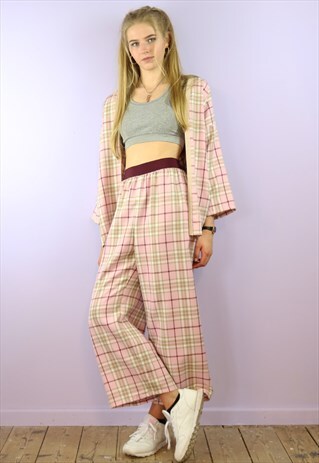 PINK TARTAN CROP PANTS & KIMONO CO-ORDINATES