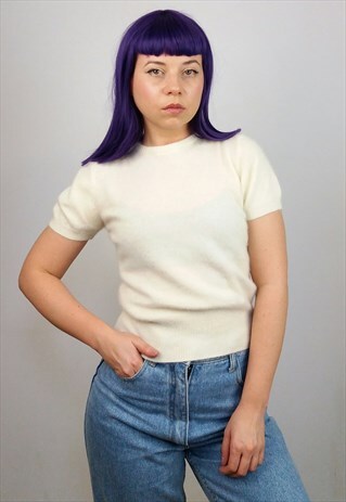 VINTAGE 90'S SHORT SLEEVES WOOL BLEND KNIT JUMPER