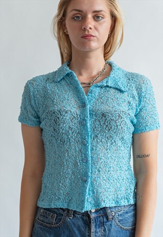 VINTAGE 00S LACE SHIRT IN BLUE