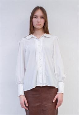 Vintage Women's Alphorn S M White Shirt Button Up Trachten