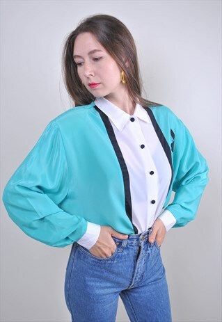 60S VINTAGE VICTORIAN BLOUSE WITH FLOWER EMBROIDERY