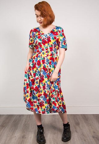 VINTAGE FLORAL PATTERN MIDI DRESS