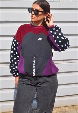 Y2K vintage reworked Nike burgundy polka dot sweatshirt