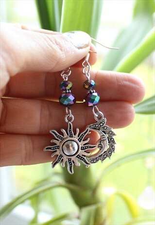 HANDMADE SILVER MISMATCH CELESTIAL EARRINGS SUN MOON