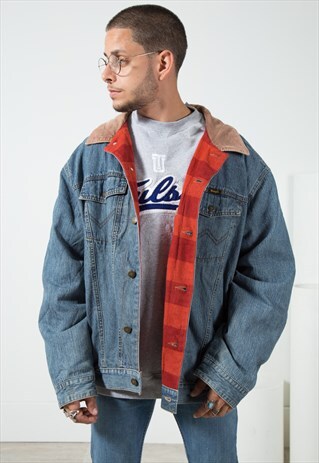 VINTAGE 80S WRANGLER WINTER BLANKET DENIM JACKET / S1590