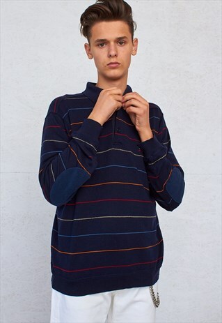 90S VINTAGE NAVY PAUL&SHARK LONG SLEEVE STRIPED POLO SHIRT