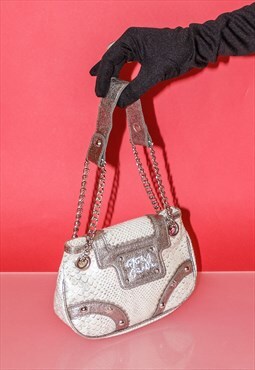 Vintage Y2K princess mini flap bag in silver snake skin