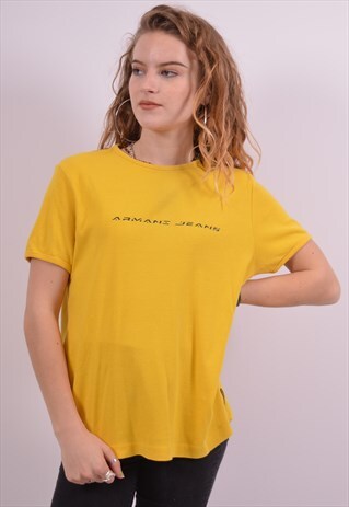 VINTAGE ARMANI JEANS T-SHIRT TOP YELLOW