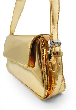 Lorelai shoulder clutch bag in gold faux leather