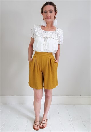 VINTAGE 80'S MUSTARD CULOTTES HIGH WAIST SHORTS