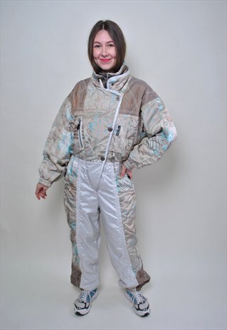 WOMEN ONE PIECE SKI SUIT, RETRO PATTERN WINTER JUMP SUIT