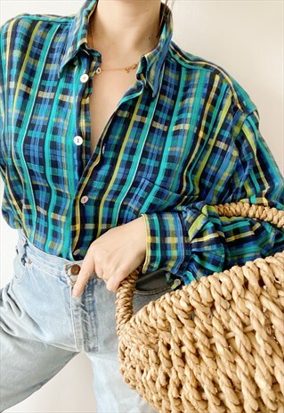 VINTAGE 90S CHECKED WORKWEAR UTILITY UNISEX SHIRT TOP